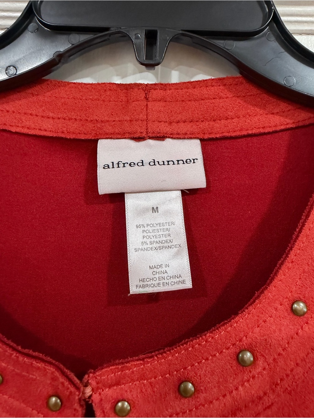 Alfred Dunner Red Suede Open-Front Jacket with Stud Trim - Picture 2 of 7